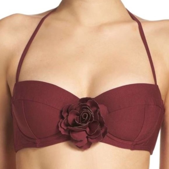 Kate Spade Sumac Red Floral Accent Bikini Top - Picture 1 of 7
